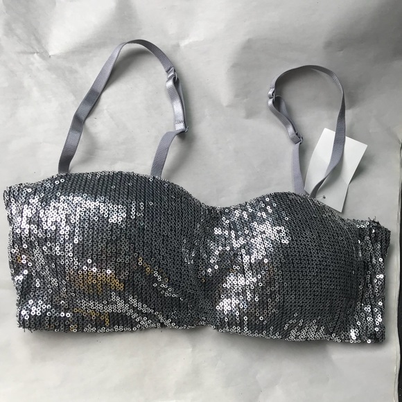 nwt halloween nordstrom silver sequin bralette s